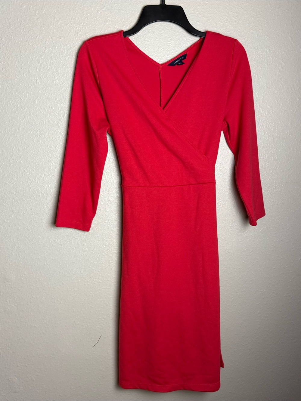 Lands' End Vibrant Red V-Neck Midi Wrap Dress